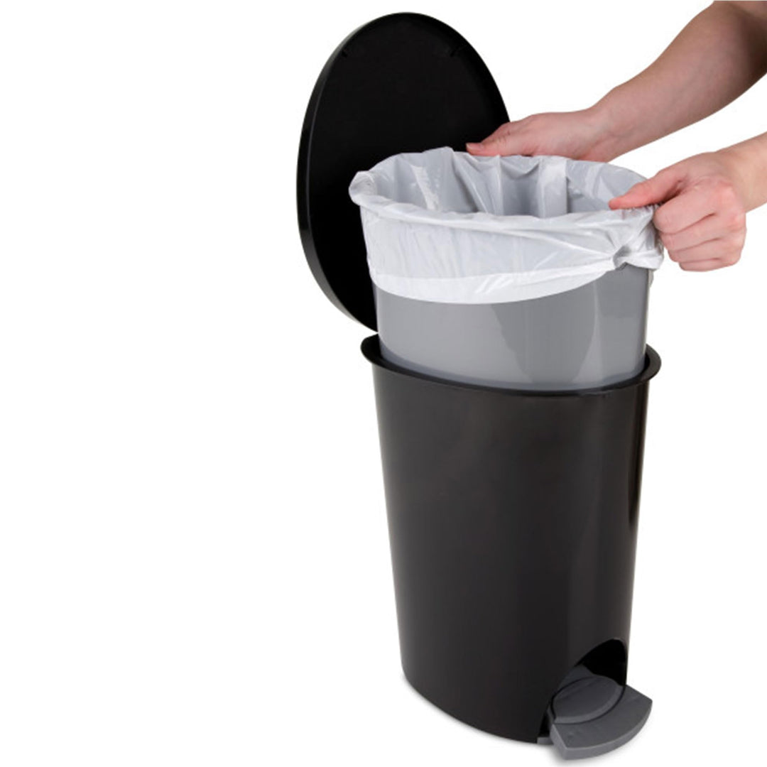 Sterilite 2.6 Gallon Ultra StepOn Wastebasket w/ Lid, Small Plastic Trash Can for the Bathroom, Bedroom, or Dorm, Pedal and Liner, Black, 2-Pack