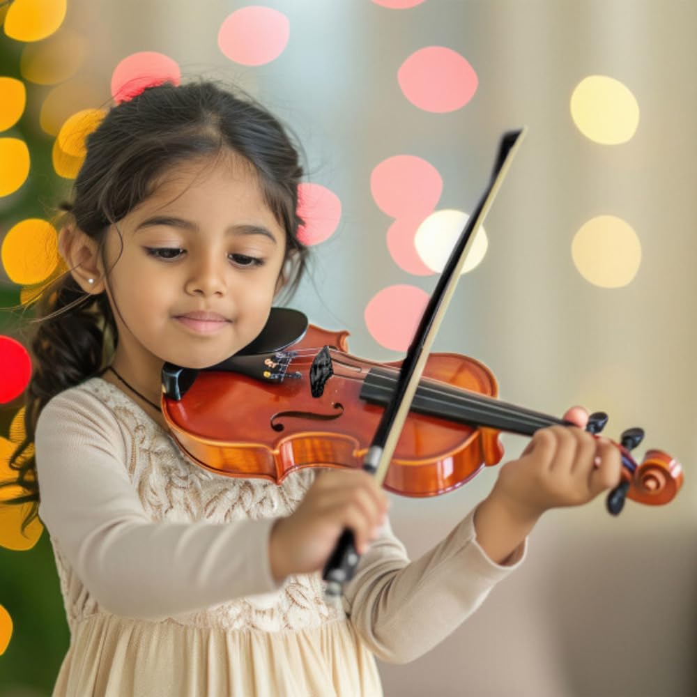 Kid's Toy Violin with Bow, 4 Adjustable Strings, and Musical Sounds - 18-Inch Realistic Instrument for Learning Classical Music by Hey Play (Brown) Retail $24.99