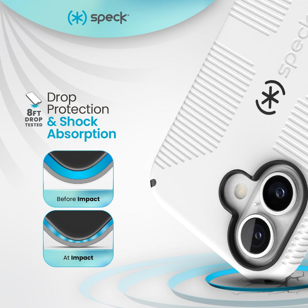 Speck CandyShell Grip Case iPhone 16 Plus - Slim MagSafe Case for Women and Men - White/Black Retail $39.95