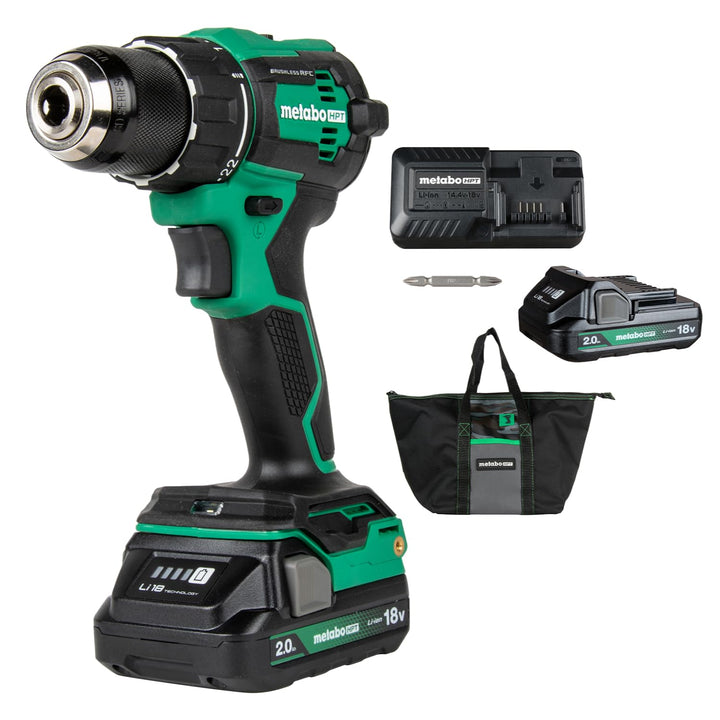 Metabo HPT 18V MultiVolt 1/2" Cordless Brushless Driver Drill Kit, High Power Drill Set with Bag, 2 Lithium-Ion Metabo Batteries and Charger, Compact Lightweight Power Driver, DS18DEX Retail $179.00