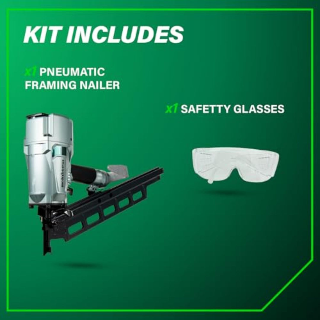 Metabo HPT Framing Nailer, Pro-Preferred Pneumatic Power Nailer & Framing Tool For Flooring, Roof Decking & More, Rapid Response Cylinder Valve, 21Ã‚Â° 2" to 3-1/4" Plastic Collated Nails, NR83A5(S)