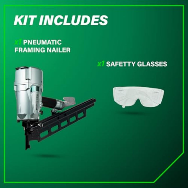 Metabo HPT Framing Nailer, Pro-Preferred Pneumatic Power Nailer & Framing Tool For Flooring, Roof Decking & More, Rapid Response Cylinder Valve, 21Ã‚Â° 2" to 3-1/4" Plastic Collated Nails, NR83A5(S)