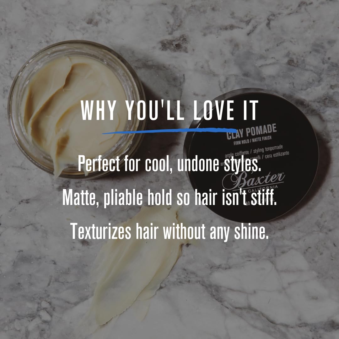 Baxter of California Clay Pomade | Firm Hold / Matte Finish | Hair Pomade for Men and Women | Perfect for Texturizing Straight or Wavy Hair | 2 Ounces