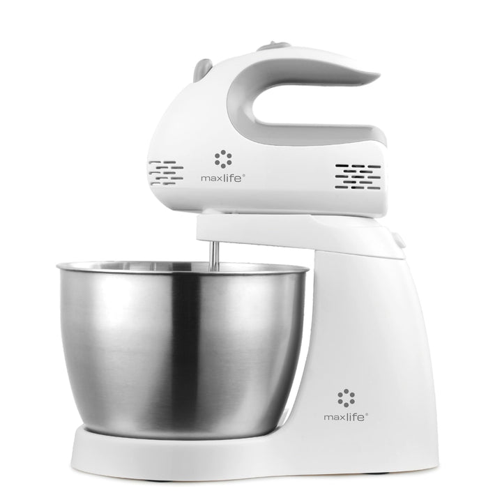 Max Life 3.2 Quarts Stand Mixer - 5-Speed Electric Powerful Stand Mixer, White, with Stainless Steel Bowl, Dough Hooks, Beaters,