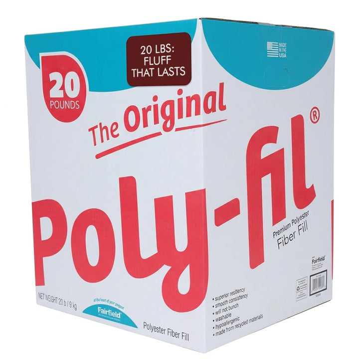 Fairfield The Original Poly-Fil, Premium Polyester Fiber Fill, Soft Pillow Stuffing, Stuffing for Stuffed Animals, Toys, Cloud Decorations, and More, Machine-Washable Poly-Fil Fiber Fill, 20 lbs. Box Retail $61.44
