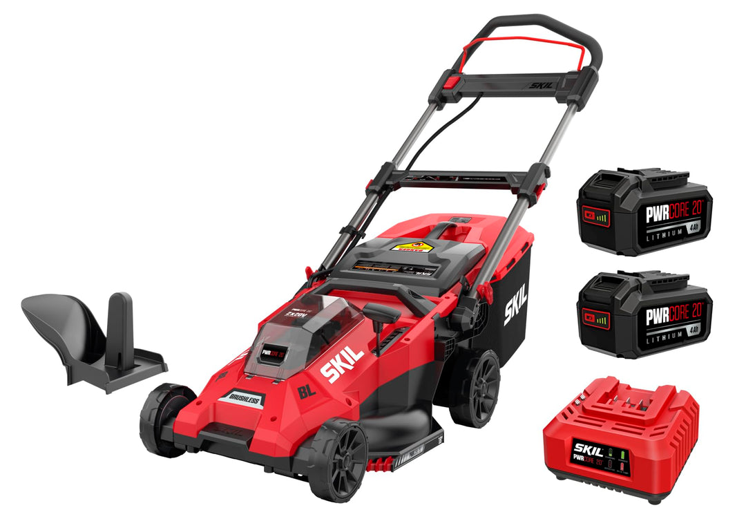 SKIL PWR CORE 20 Brushless 18" Lawn Mower Kit Including Two 4.0 Ah Batteries and Dual Port Charger-PM4912B-20 Retail $299.99