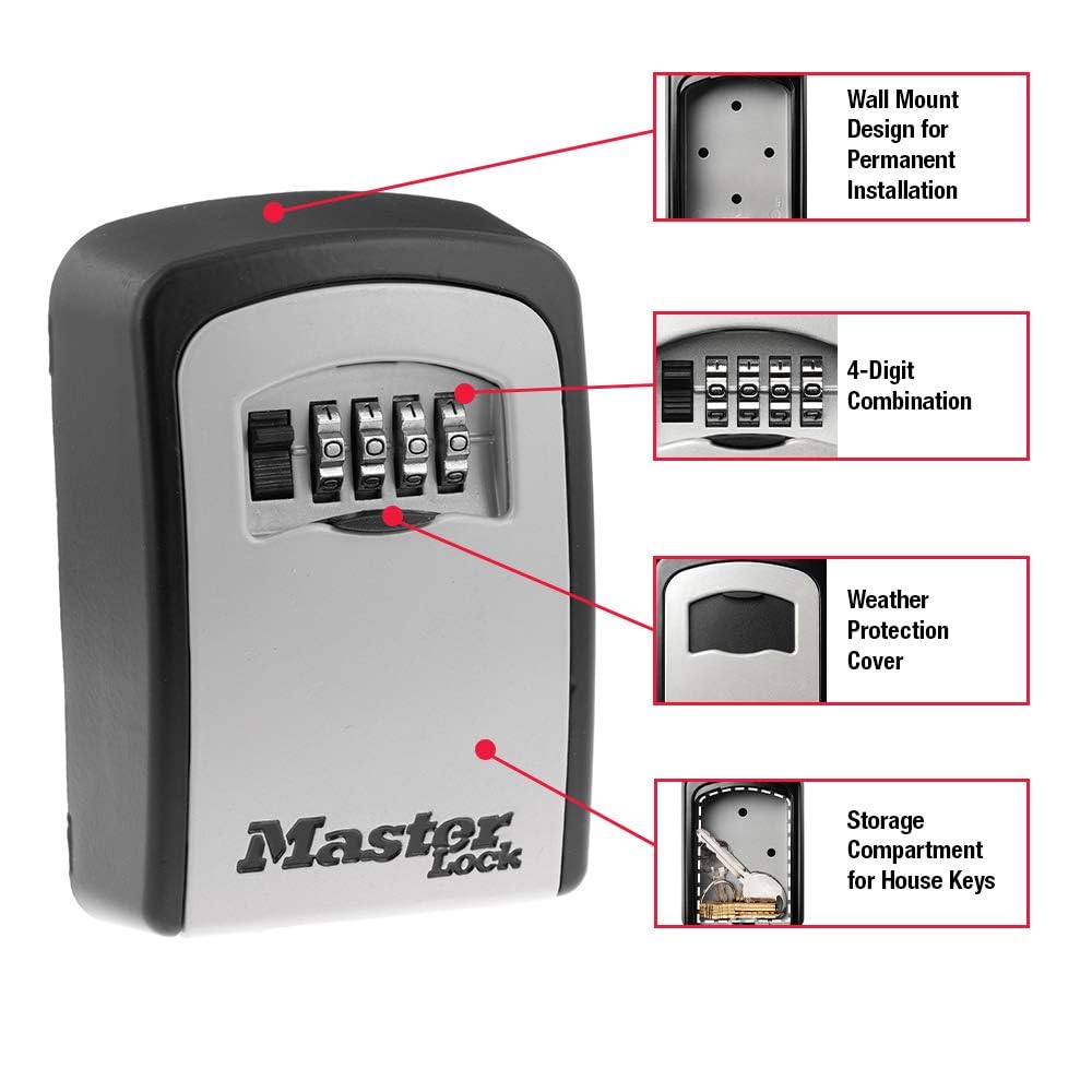 Master Lock Set Your Own combination Wall Mount Lock Box, 5 Key capacity, Black 5401EC Retail $39.99