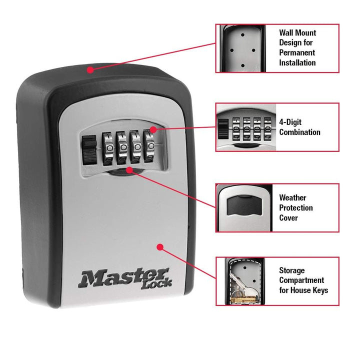 Master Lock Set Your Own combination Wall Mount Lock Box, 5 Key capacity, Black 5401EC Retail $39.99