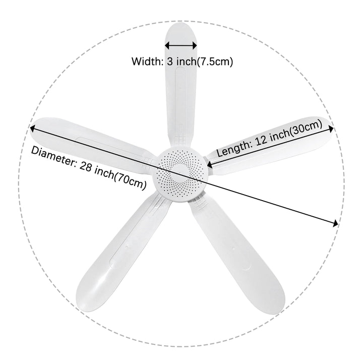 Mengnessly 28" Inch Ceiling Fan AC 110V/DC 12V Indoor Outdoor Gazebo Electric Fans for Tent with Remote Control Portable Hanging Plug in No Light White Bedroom Porch Quiet Small Room RV Garage Dorm Retail $49.80
