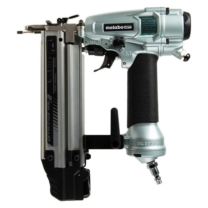 Metabo HPT Pro Brad Nailer, Pro-Preferred Pneumatic Finish Power Nailer for Trim Work, Furniture Building, Lightweight and Durable with Aluminum Magazine, 18 Gauge, 5/8" to 2" Brad Nails, NT50A5 Retail $159.00