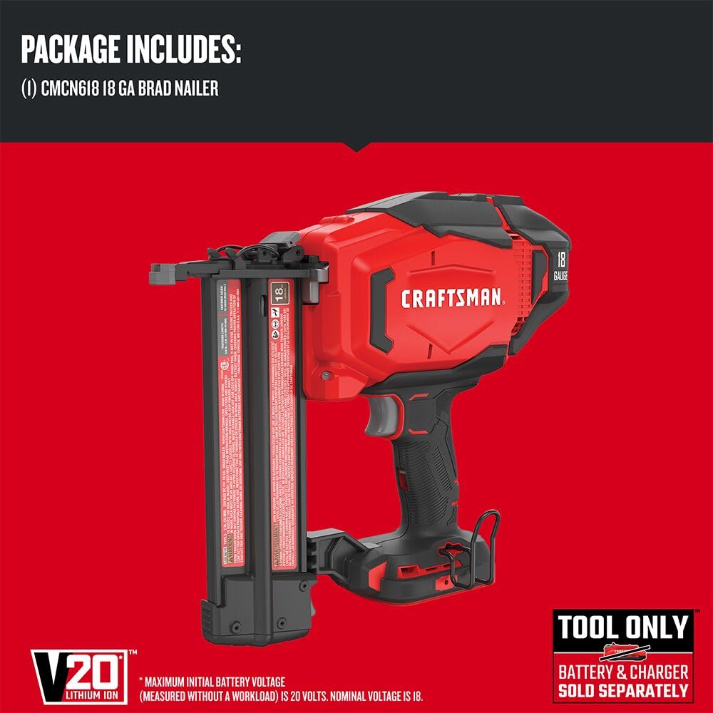 CRAFTSMAN V20 Brad Nailer, 18GA, Cordless, Bare Tool Only (CMCN618B) Retail $134.00