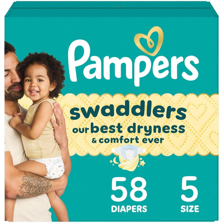Pampers Swaddlers Diapers, Size 5 (20-37 lbs), 58 Count, Absorbent, Keeps Baby Dry and Comfortable, Skin Safe Disposable Baby Diaper (Packaging May Vary) Retail $29.99