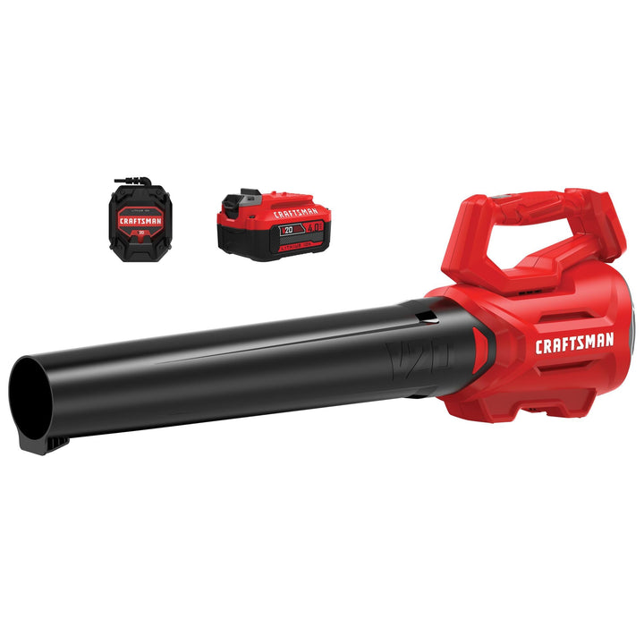 CRAFTSMAN V20 Cordless Axial Leaf Blower Kit, Includes 4.0 Ah Battery and Charger, 100 MPH and 380 CFM Clearing Power, Lightweight, 2 Speed Trigger (CMCBL700M1) Retail $119.00
