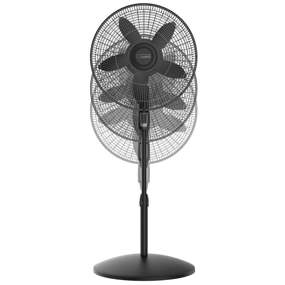 Lasko 18" Oscillating 4-Speed Large Room Pedestal Fan with Remote Control Adjustable Height Durable Metal Grill Great for Office, School and Home S18605, Black Retail $47.94
