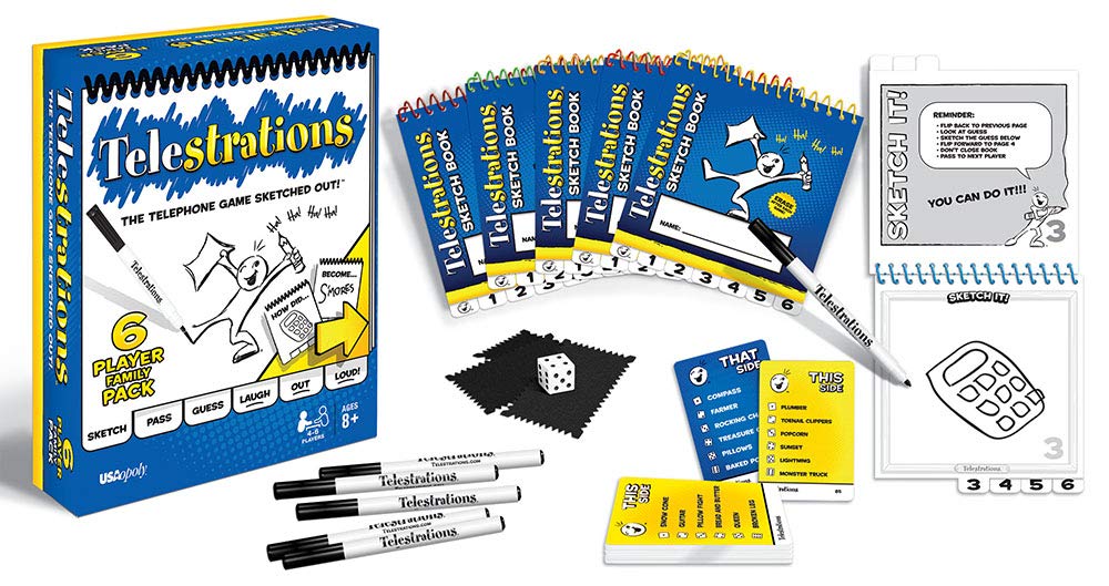 USAopoly Telestrations Original 6 Player | Family Board Game | A Fun Family Game for Kids and Adults | Family Game Night Just Got Better | The Telephone Game Sketched Out Retail $19.99