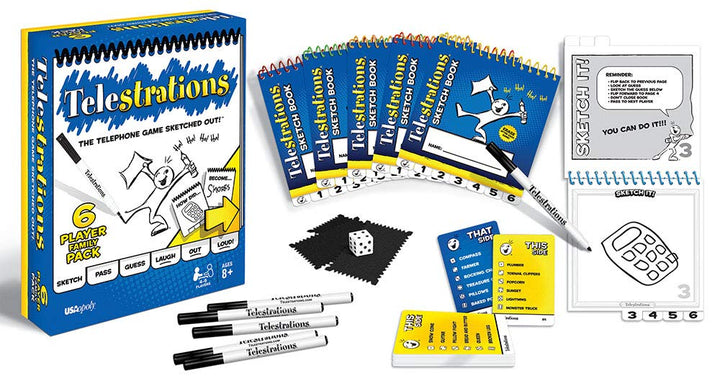 USAopoly Telestrations Original 6 Player | Family Board Game | A Fun Family Game for Kids and Adults | Family Game Night Just Got Better | The Telephone Game Sketched Out Retail $19.99