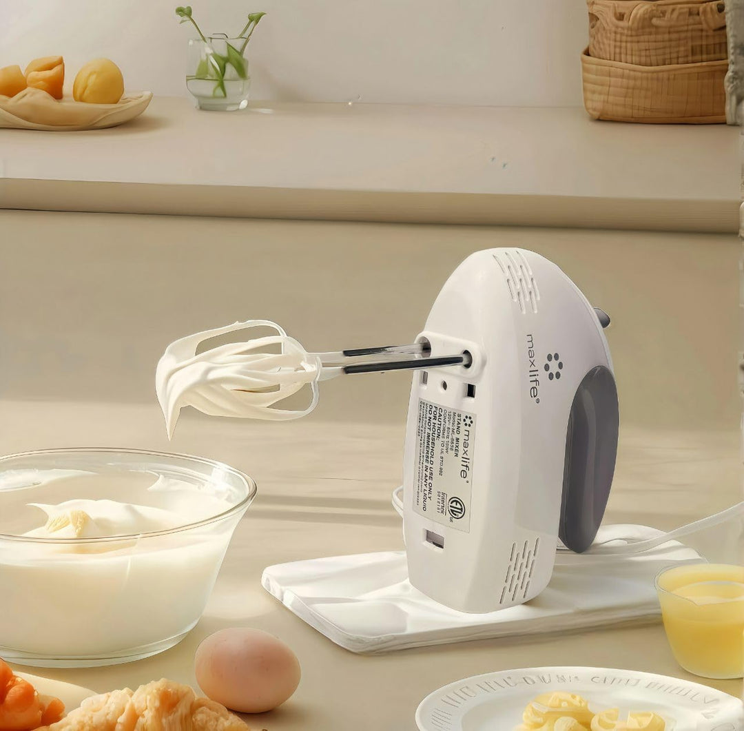 Max Life 3.2 Quarts Stand Mixer - 5-Speed Electric Powerful Stand Mixer, White, with Stainless Steel Bowl, Dough Hooks, Beaters,