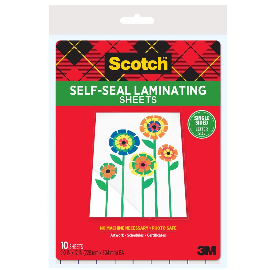Scotch Self-Seal Single-Sided Laminating Sheets, Letter Size 9 in x 12 in, 10-Pack Retail $8.79