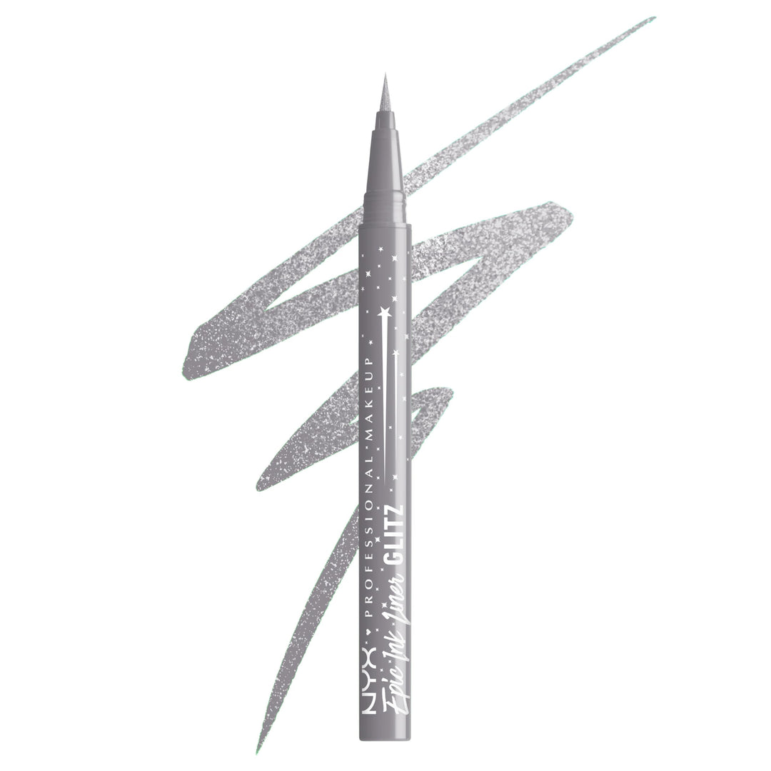 NYX PROFESSIONAL MAKEUP Epic Ink Glitz Liner, Waterproof Metallic Liquid Eyeliner with Vegan Formula - Flashy Flare (Shimmer Light Grey) Retail $11.00
