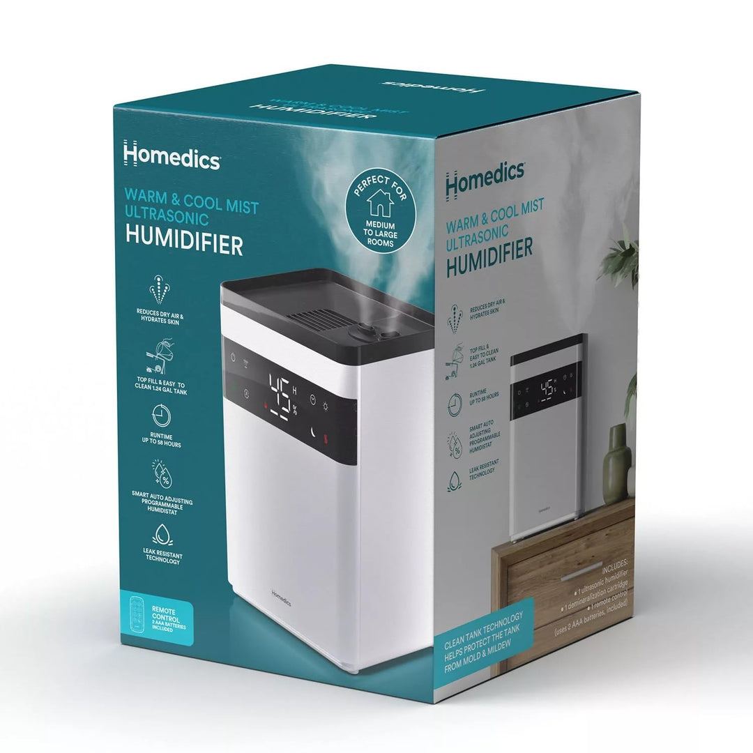 Homedics Premium Warm & Cool Mist Ultrasonic Topfill Humidifier, 58 Hour Runtime Retail $63.00