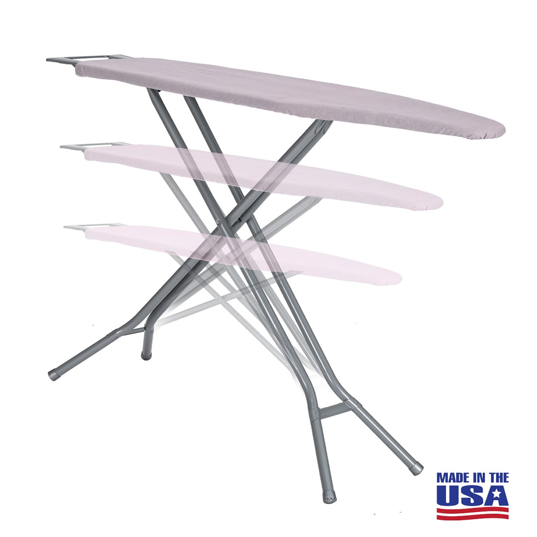 Ironing Board Full Size; Made in USA by Seymour Home Products (Light Grey). Includes Iron Rest, Cover & Pad | All-Steel Frame, 4 Heavy Duty Legs for Extra Support | Diamond Cut Mesh Top; Steam Flow Retail $39.99