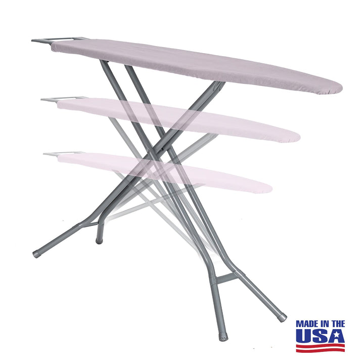 Ironing Board Full Size; Made in USA by Seymour Home Products (Light Grey). Includes Iron Rest, Cover & Pad | All-Steel Frame, 4 Heavy Duty Legs for Extra Support | Diamond Cut Mesh Top; Steam Flow Retail $39.99