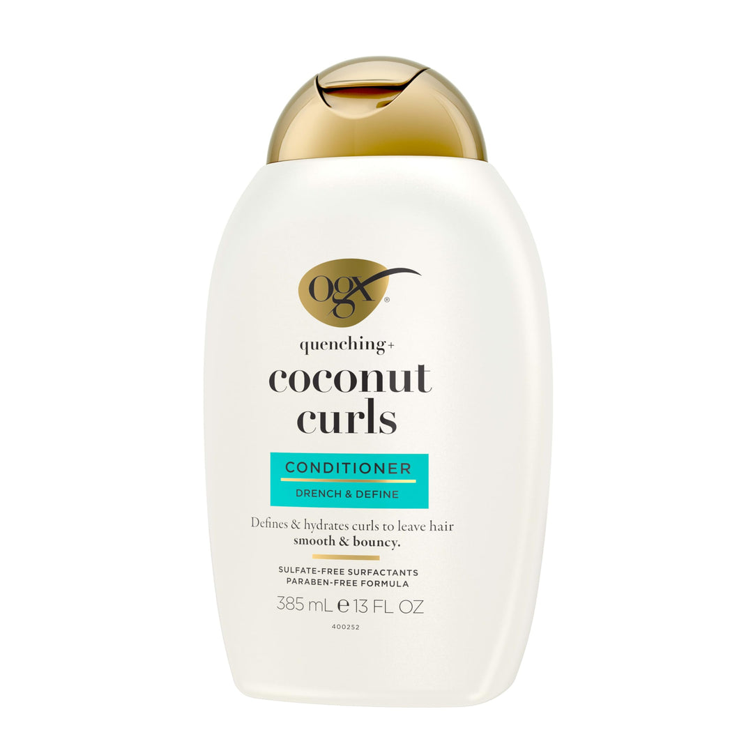OGX Quenching + Coconut Curls Curl-Defining Conditioner, Nourishing Curly Hair Conditioner with Coconut /Citrus Oil & Honey, Paraben-Free with Sulfate-Free Surfactants, 13oz