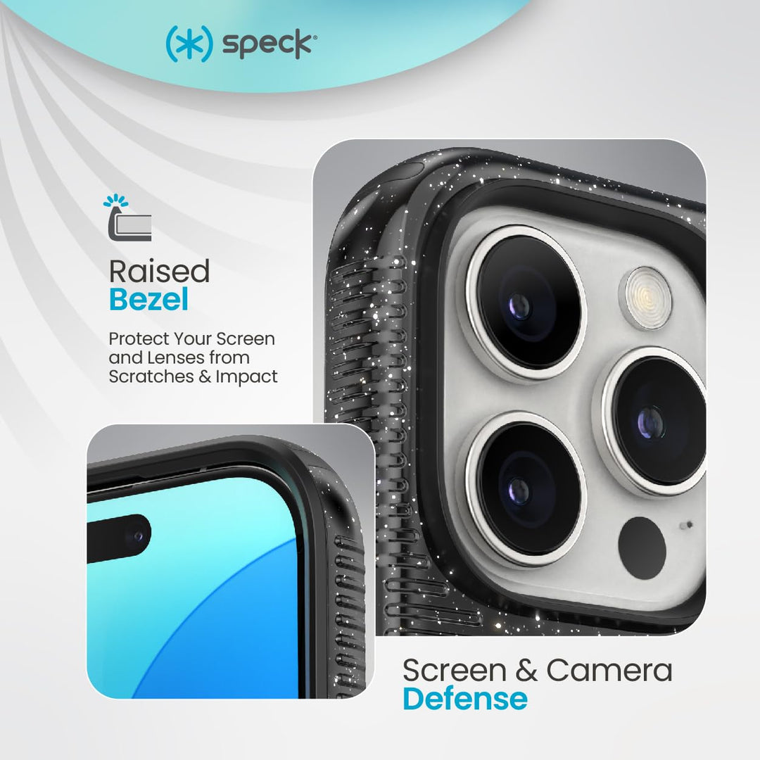 Speck CandyShell Grip Case iPhone 16 Pro - Slim MagSafe - Black Glitter/Steel Black Retail $39.95