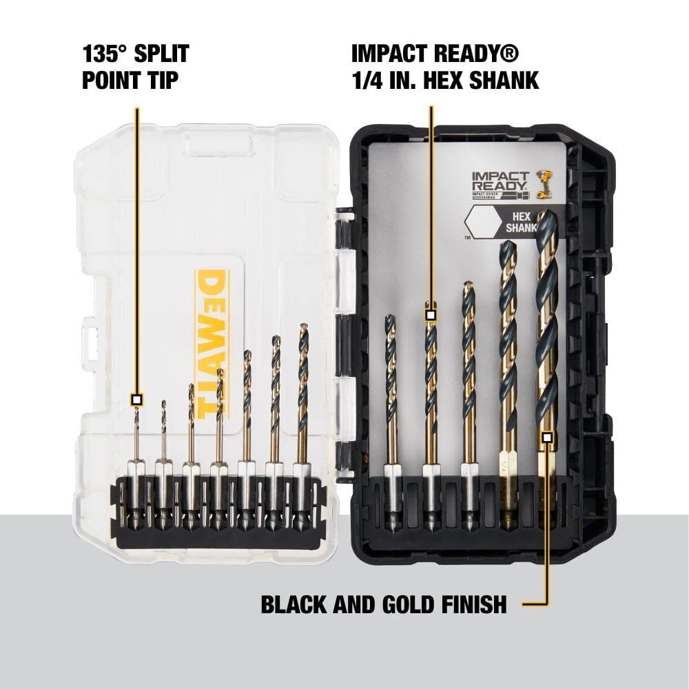 Dewalt Black & Gold Impact Ready Metal Drill Bit 12Pc Set