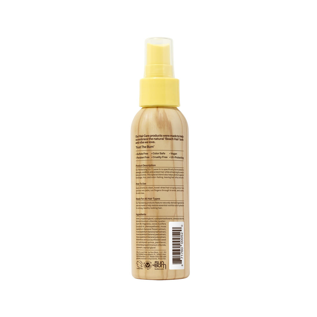 Sun Bum Revitalizing 3 in 1 Leave In Conditioner - Anti Frizz Detangler - Color Friendly with UV Protection - Enriched with Coconut Oil and Banana - 4 oz