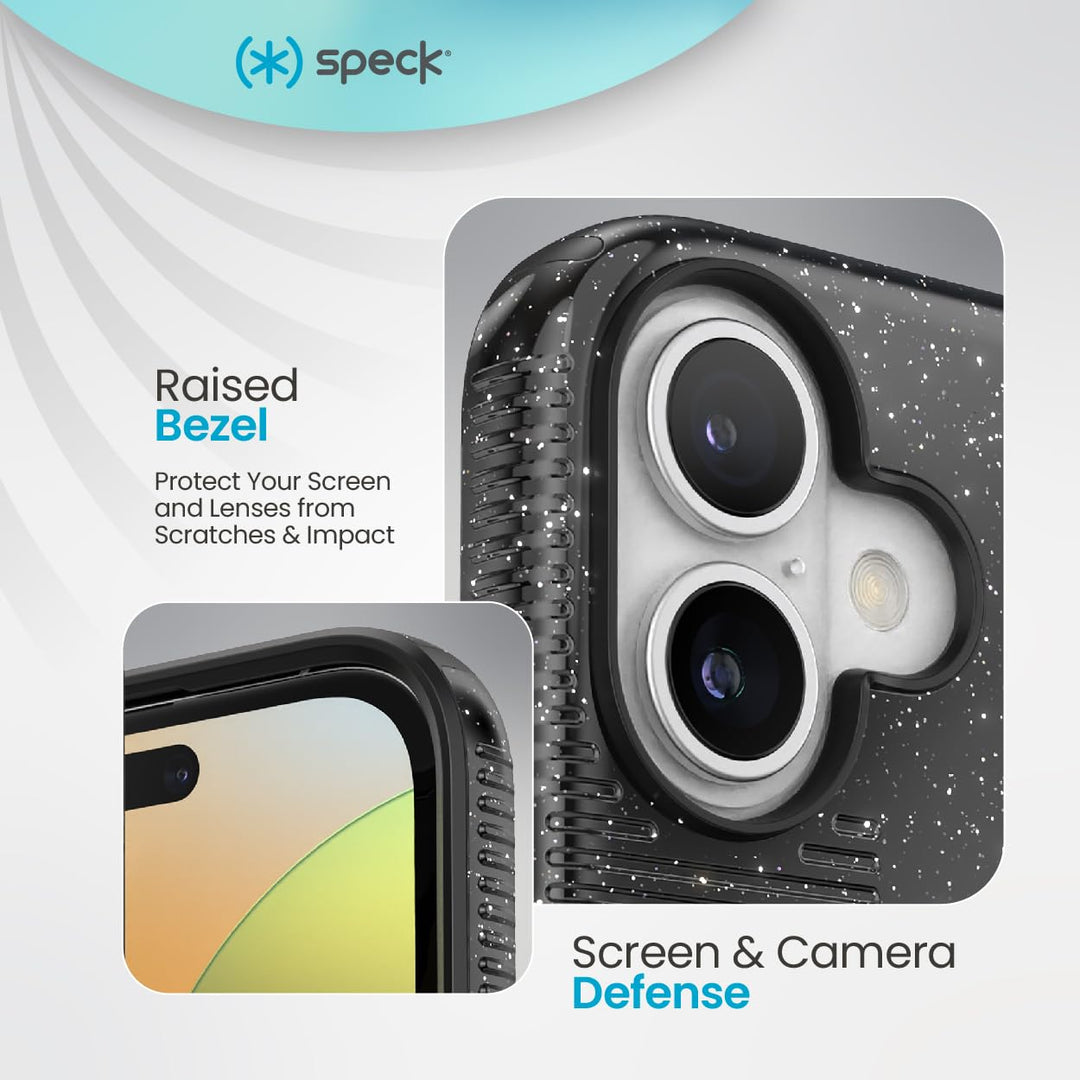 Speck CandyShell Grip Case iPhone 16 Plus - Slim MagSafe - Black Glitter/Steel Black Retail $39.95