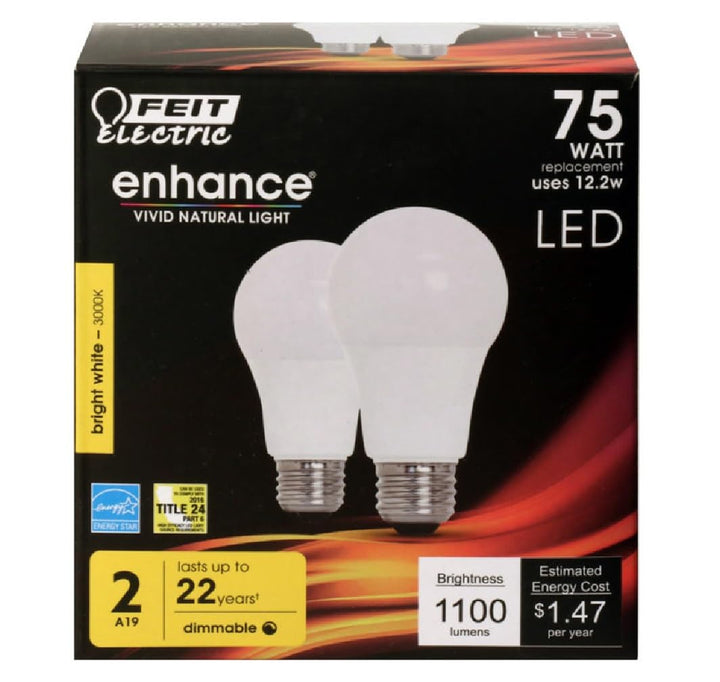 Feit Electric OM75DM/930CA/2 75W A19 3K LED Bulb