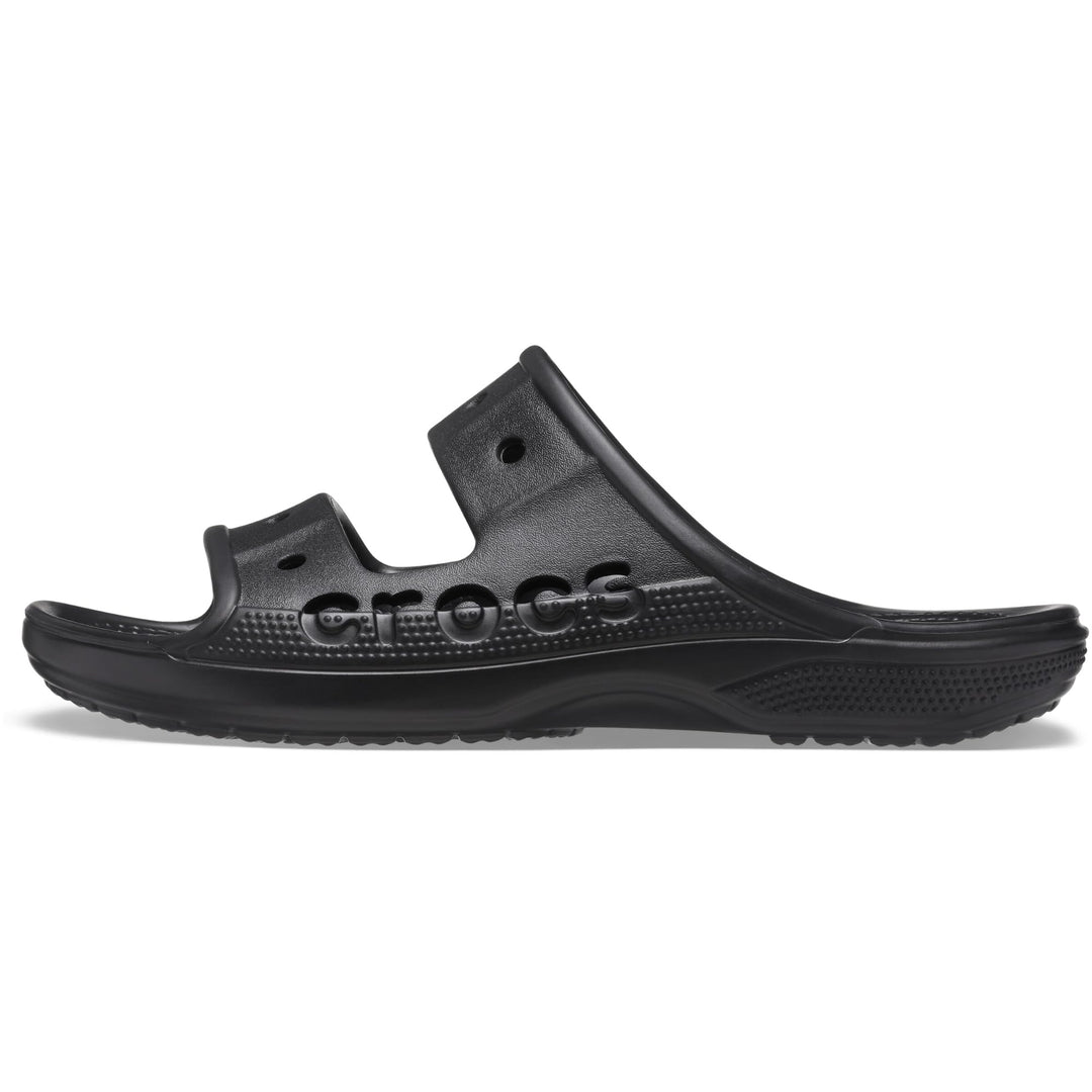 Crocs Men's and Women's Baya Two-Strap Slide Sandals, Black, 7 Women/5 Men Retail $39.99