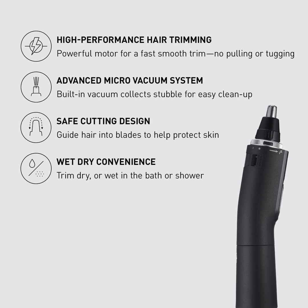 Panasonic Ear and Nose Hair Trimmer for Men with Vacuum Cleaning System, Powerful Motor and Dual-Edge Blades for Smoother Cutting, Wet/Dry Ã¢â‚¬â€œ ER-GN70-K (Black)