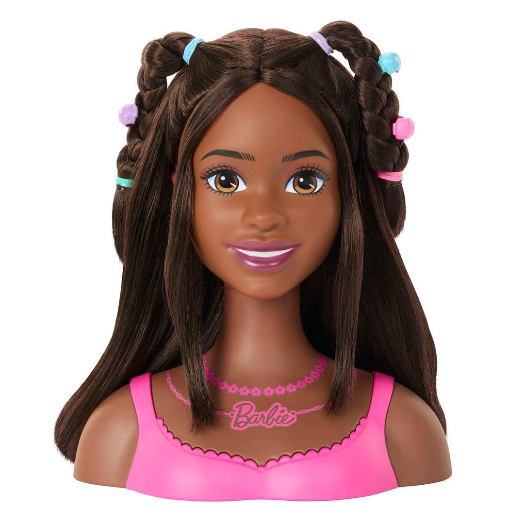 Barbie Doll Styling Head, Brown Hair with 20 Colorful Accessories, Doll Head for Hair Styling