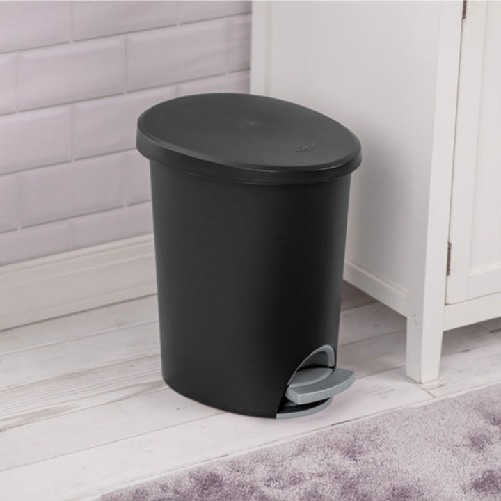 Sterilite 2.6 Gallon Ultra StepOn Wastebasket w/ Lid, Small Plastic Trash Can for the Bathroom, Bedroom, or Dorm, Pedal and Liner, Black, 2-Pack