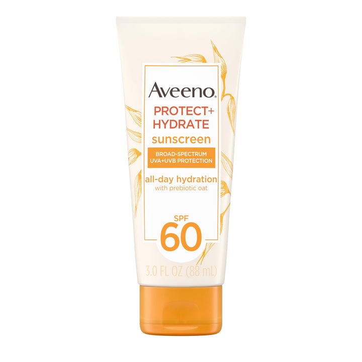 Aveeno Protect + Hydrate Moisturizing Body Sunscreen Lotion with Broad Spectrum SPF 60 & Prebiotic Oat, Weightless & Refreshing Feel, Paraben-Free, Oil-Free, Oxybenzone-Free, 3.0 fl. oz