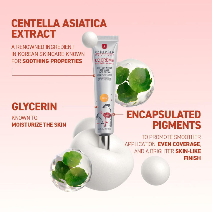 Erborian Color Correcting CC Cream with Centella Asiatica, Fair (Clair) - Light Multi-Purpose Facial Concealer with Illuminating Finish Soothes & Hydrates - SPF Korean Skincare Skin Perfector - 1.5 Oz
