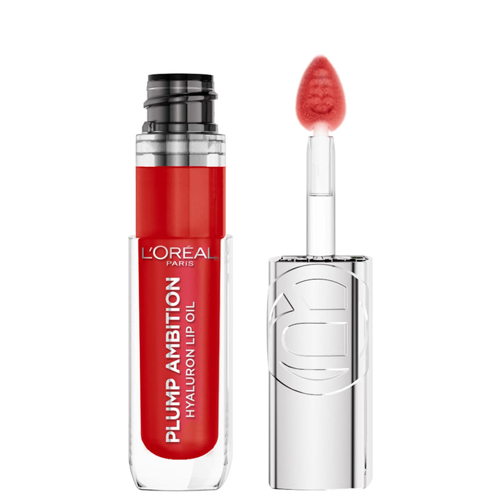L'Oreal Paris Plump Ambition Hyaluron Lip Oil, 24 HR Lip Gloss with Hyaluronic Acid, Volumizing Formula with Glass-Like Shine, Rouge In Love 380, 0.16 Fl Oz Retail $13.99