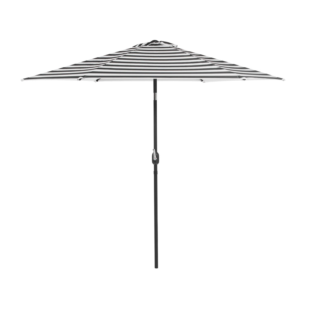 Greemotion Halo 9Ft Adjustable Articulated Tilting Fabric Patio Umbrella Table Market Shade with Push Button Tilt and Crank (Strips/B&W) Retail $93.00