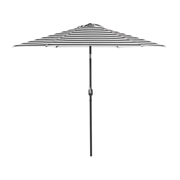 Greemotion Halo 9Ft Adjustable Articulated Tilting Fabric Patio Umbrella Table Market Shade with Push Button Tilt and Crank (Strips/B&W) Retail $93.00