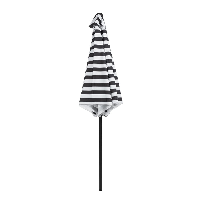 Greemotion Halo 9Ft Adjustable Articulated Tilting Fabric Patio Umbrella Table Market Shade with Push Button Tilt and Crank (Strips/B&W) Retail $93.00