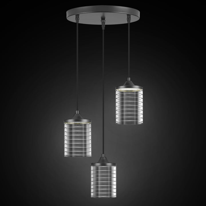 JAZAVA 3-Light Black Pendant Light Fixtures, Modern LED Hanging Light, 24W 3000/4500/6000K Kitchen Island Light for Dining Room Bedroom Hallway Entrance, PL106BK Retail $99.00
