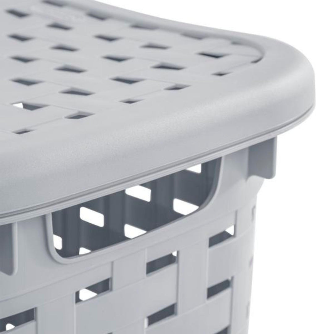 Sterilite Plastic Weave Laundry Hamper with Lid, Decorative Pattern with Handles to Carry Clothes Between the Laundry Room and Bedroom, Gray, 4-Pack Retail $11.99