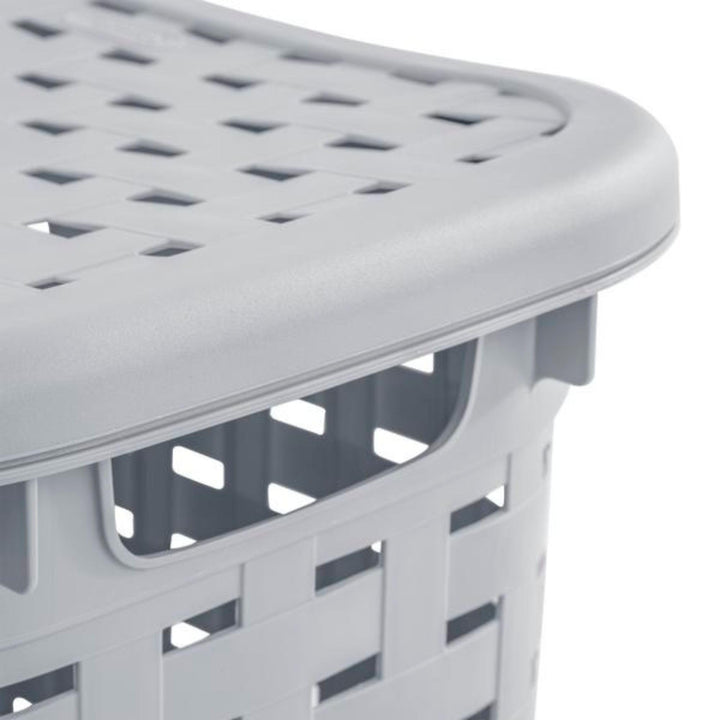Sterilite Plastic Weave Laundry Hamper with Lid, Decorative Pattern with Handles to Carry Clothes Between the Laundry Room and Bedroom, Gray, 4-Pack Retail $11.99
