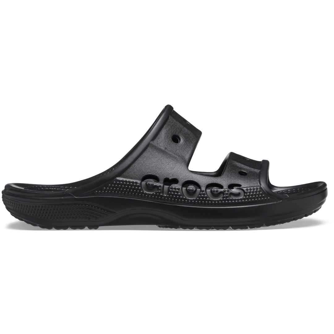 Crocs Men's and Women's Baya Two-Strap Slide Sandals, Black, 7 Women/5 Men Retail $39.99