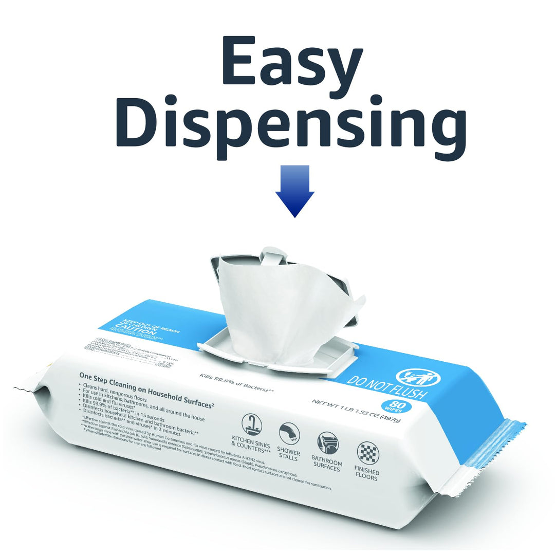 Amazon Basics Disinfecting Wipes, Lemon & Fresh Air Scent, Sanitizes/Cleans/Disinfects/Deodorizes, 320 Count (4 Packs of 80)