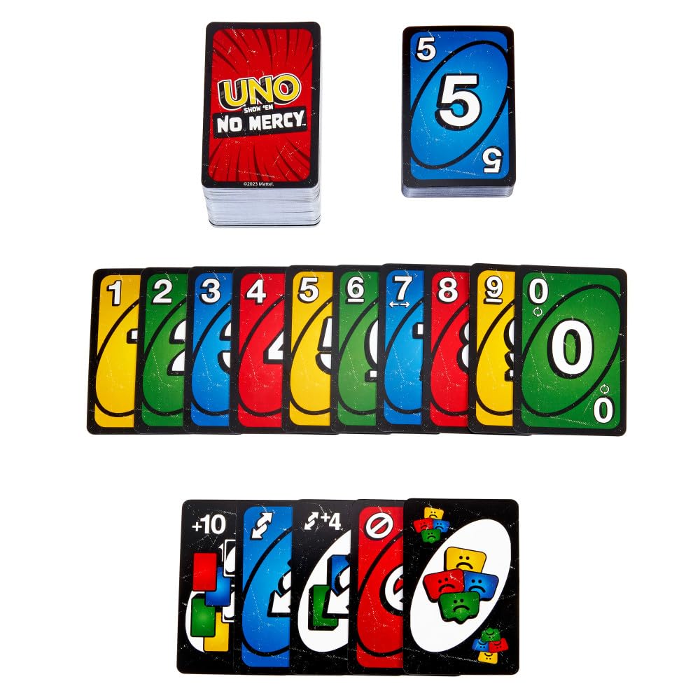 Mattel Games UNO Show Ã¢â‚¬Ëœem No Mercy Card Game for Kids, Adults & Family Parties & Travel with Extra Cards, Special Rules & Tougher Penalties
