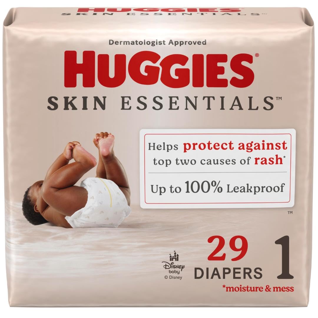 Huggies Size 1 Diapers, Skin Essentials Baby Diapers, Size 1 (8-14 lbs), 29 Count, Packaging May Vary