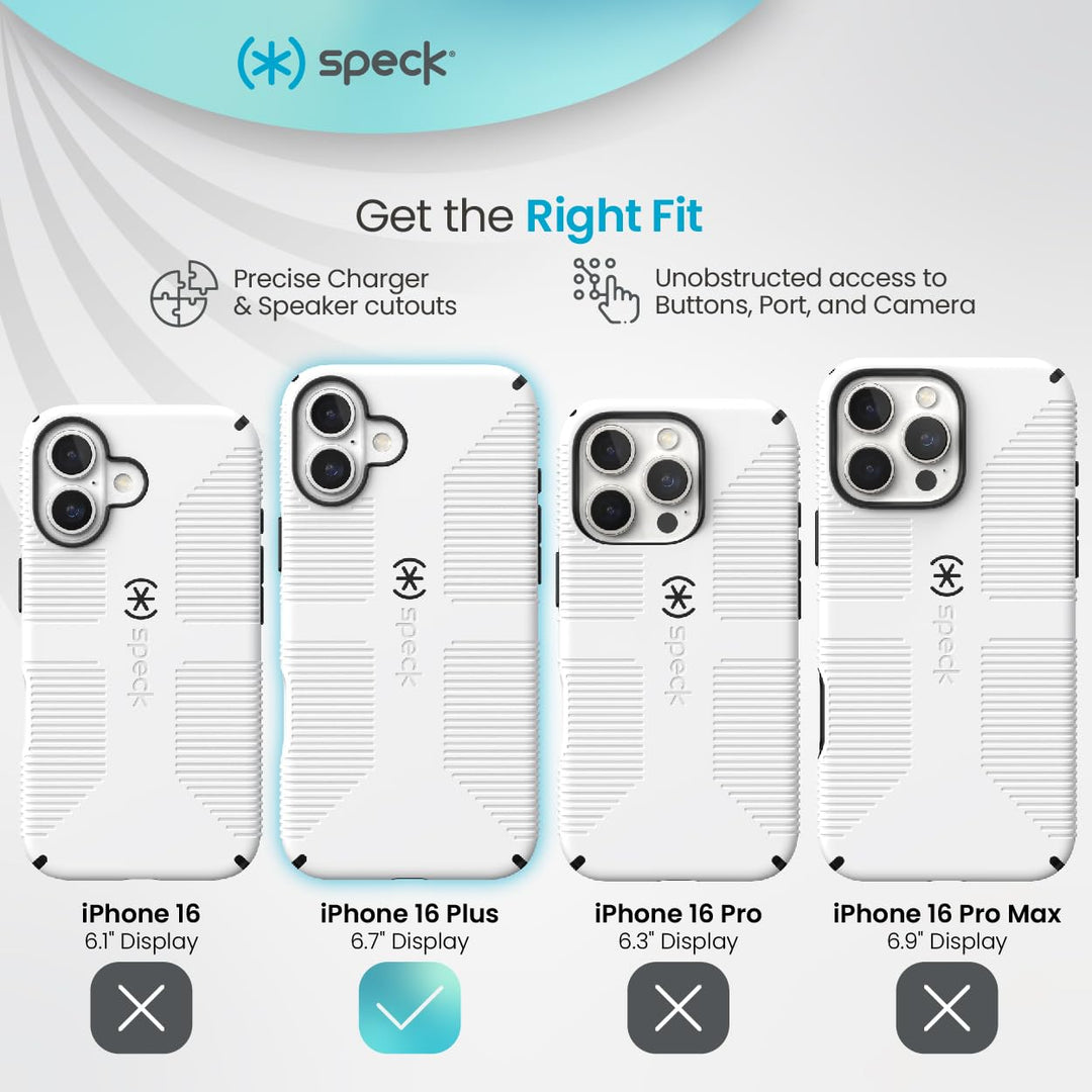Speck CandyShell Grip Case iPhone 16 Plus - Slim MagSafe Case for Women and Men - White/Black Retail $39.95